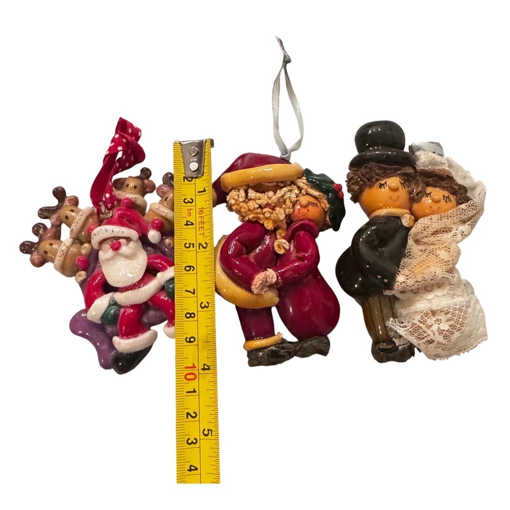 Set of 3 Clay‎ Dough Ornaments Santa Wedding Couple Christmas Vintage - Picture 4 of 7